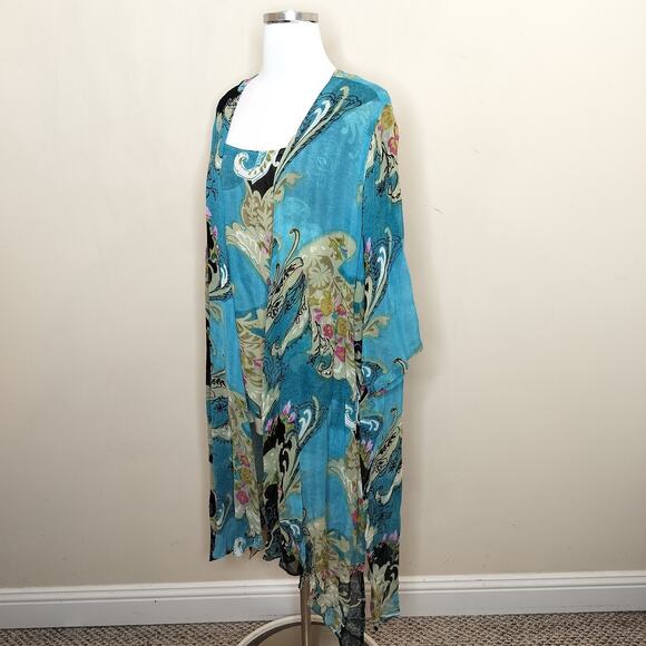 Ulla Popken Tank Jacket Set 16 / 18 Chiffon Floral Sheer Draped - Picture 9 of 12